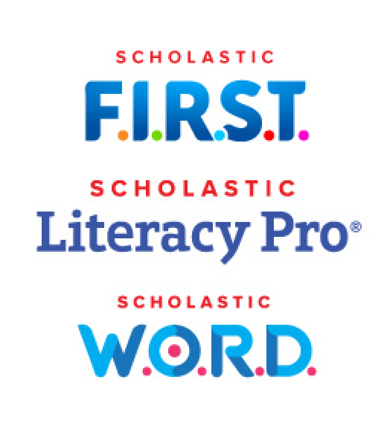 Scholastic F.I.R.S.T, Literacy Pro, and Scholastic W.O.R.D. Logos